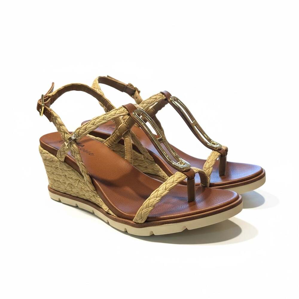 MIA Amore Tyrah Braided Espadrille Wedge Sandals with Gold Hardware